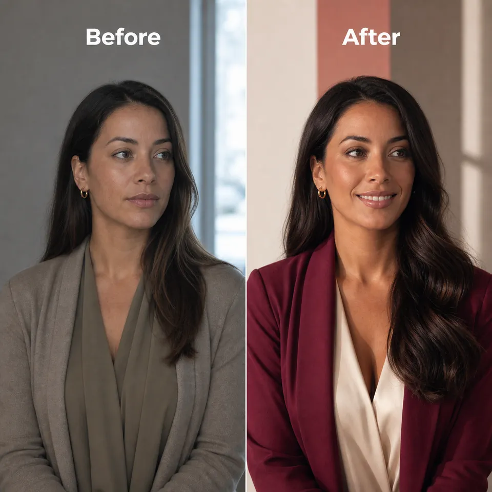 Before and after personal color analysis